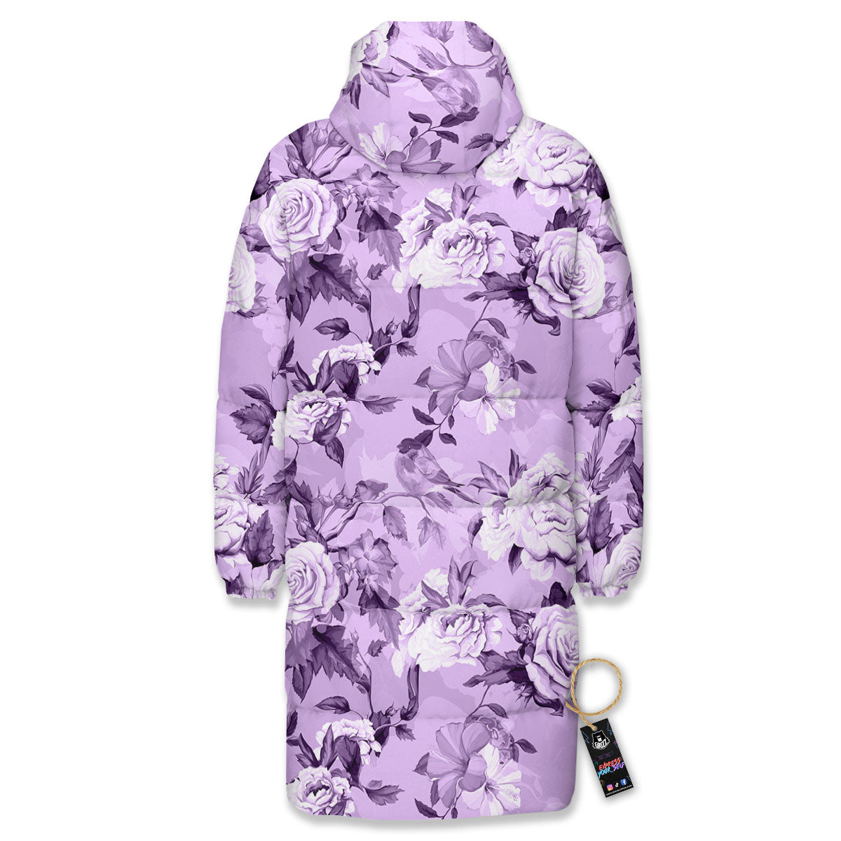 Rose Purple Print Pattern Long Down Jacket-grizzshop