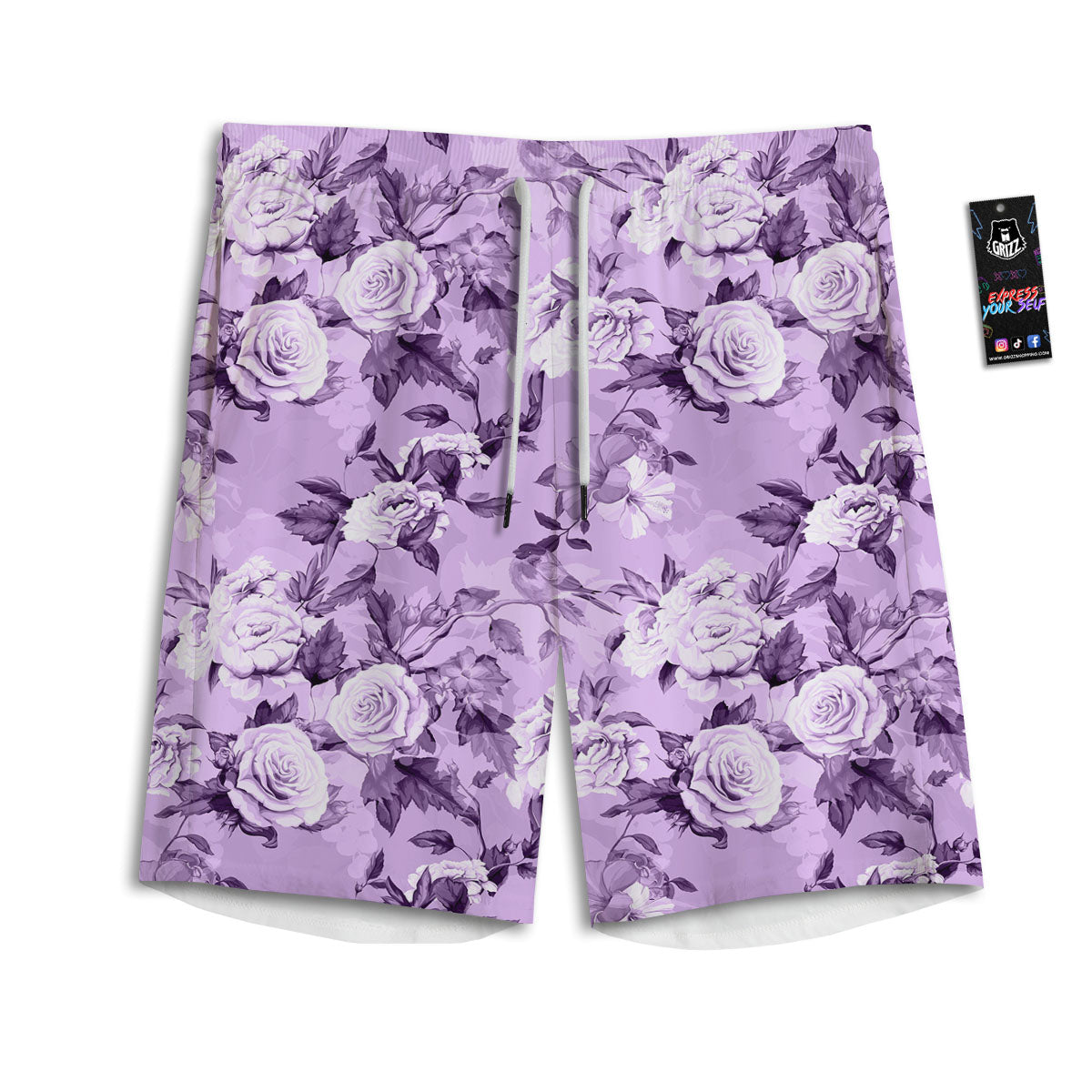 Rose Purple Print Pattern Men's Athletic Shorts