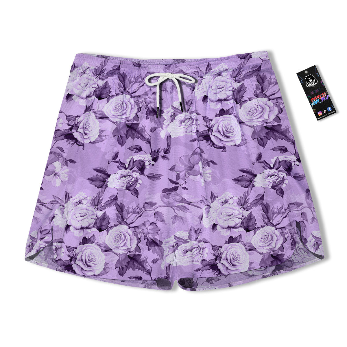 Rose Purple Print Pattern Men's Running Shorts-grizzshop