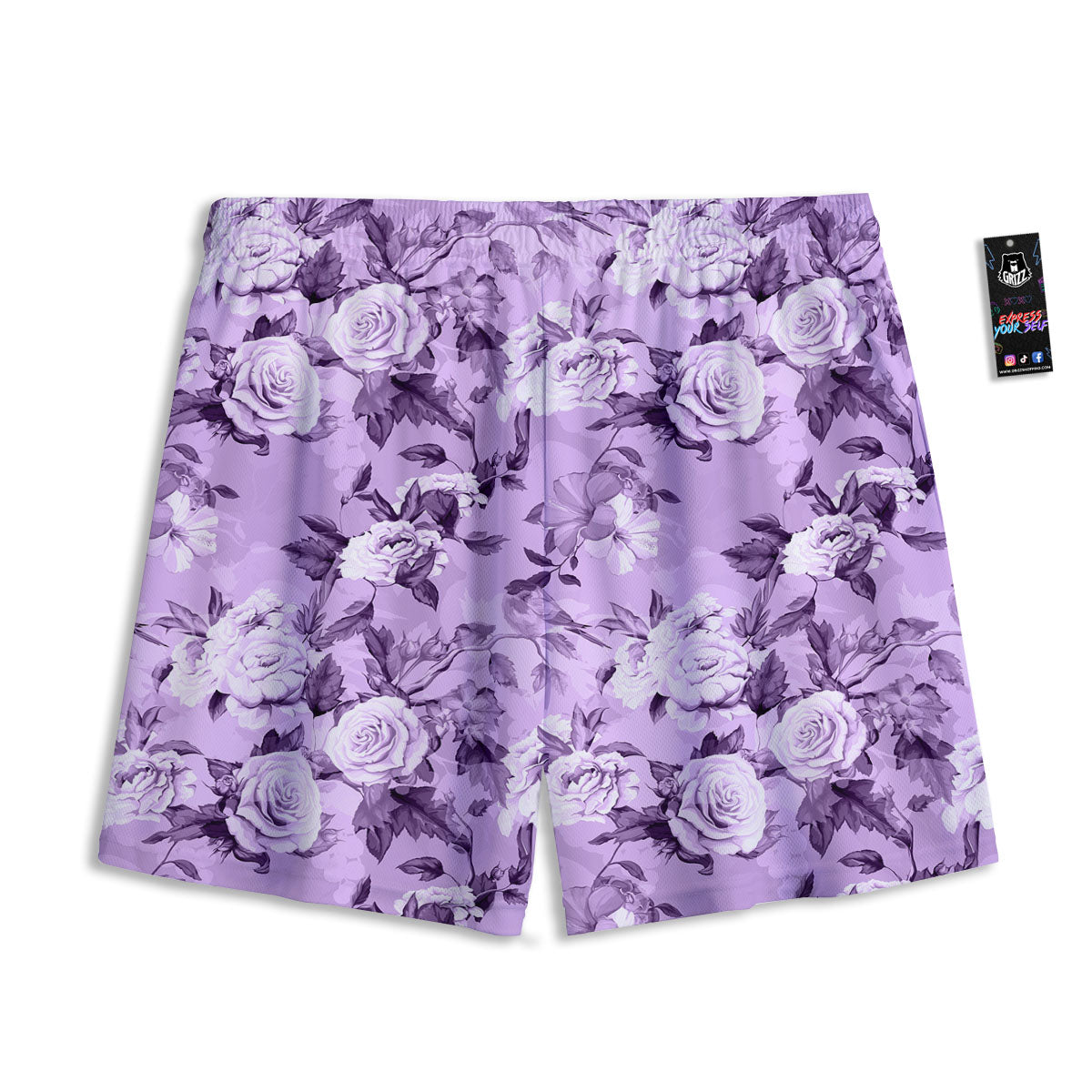 Rose Purple Print Pattern Mesh Shorts