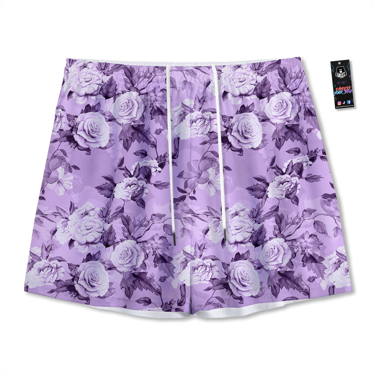 Rose Purple Print Pattern Mesh Shorts