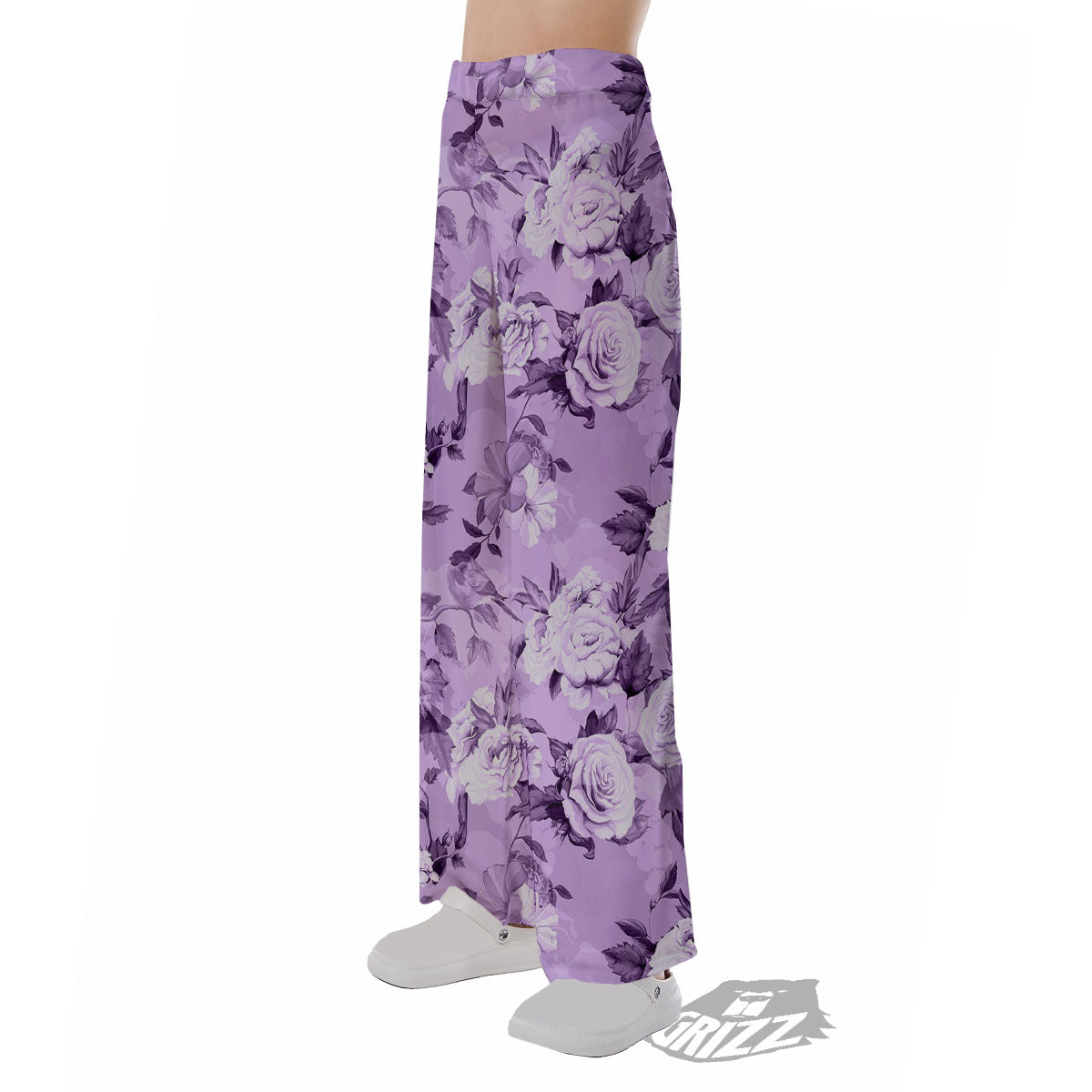 Rose Purple Print Pattern Pajama Pants-grizzshop