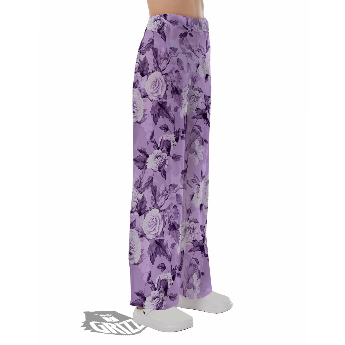 Rose Purple Print Pattern Pajama Pants-grizzshop