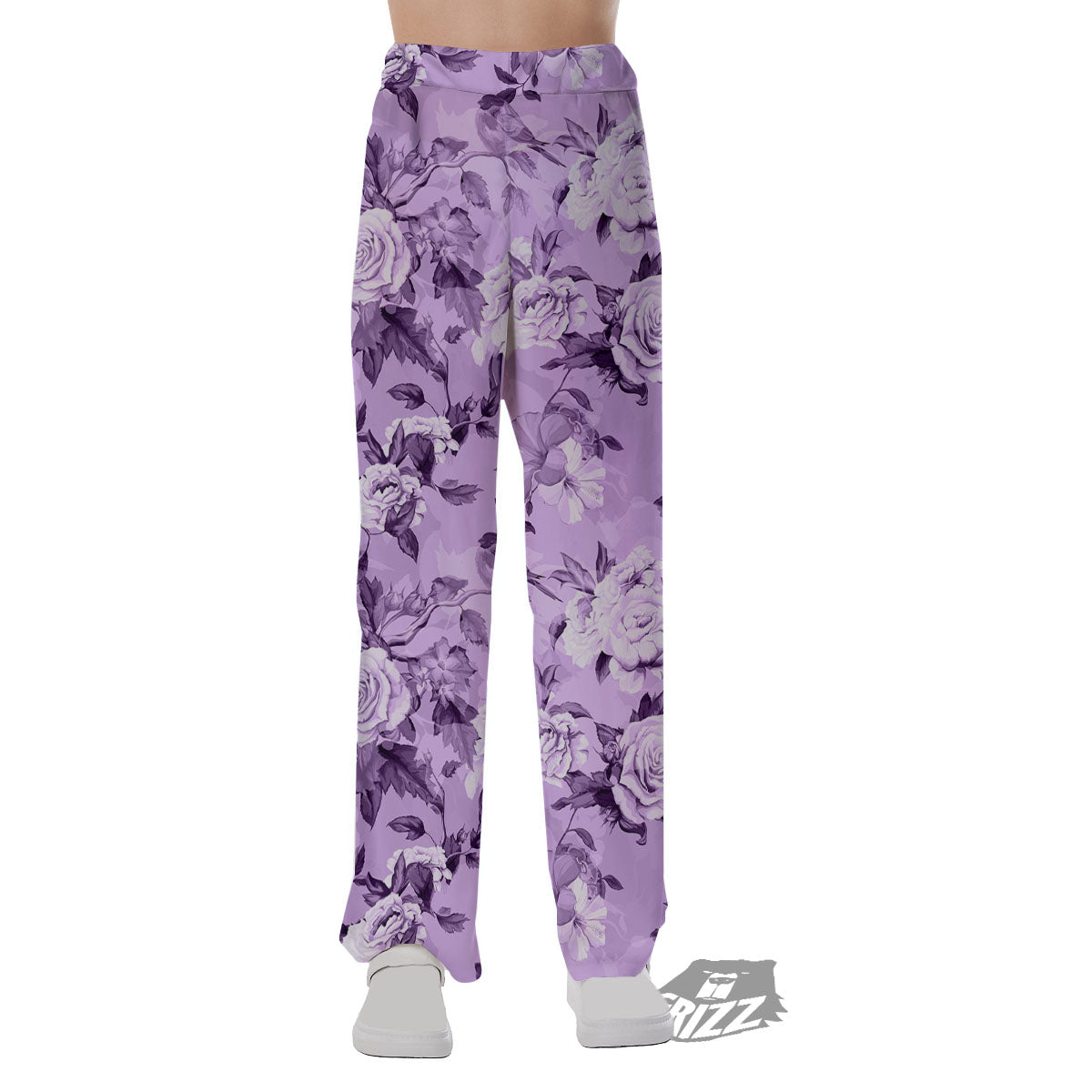 Rose Purple Print Pattern Pajama Pants-grizzshop