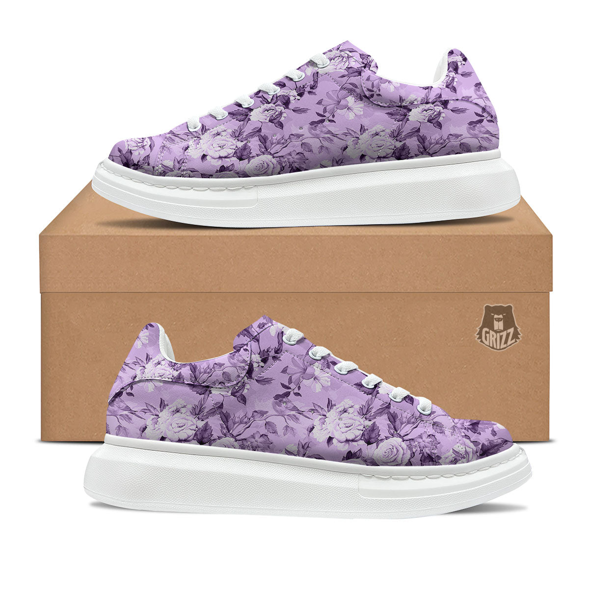 Rose Purple Print Pattern Platform Shoes-grizzshop