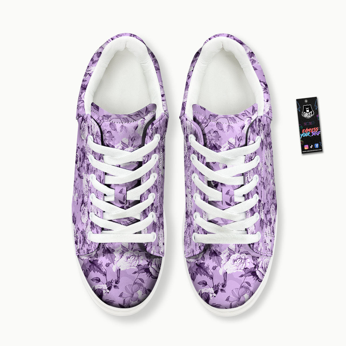 Rose Purple Print Pattern Platform Shoes-grizzshop