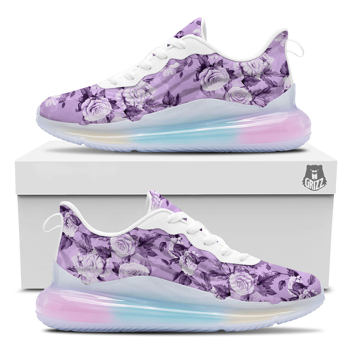 Rose Purple Print Pattern Running Sneakers-grizzshop
