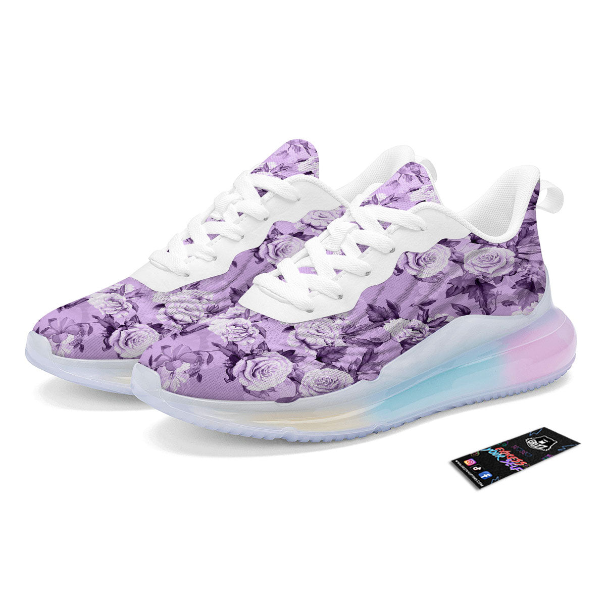 Rose Purple Print Pattern Running Sneakers-grizzshop