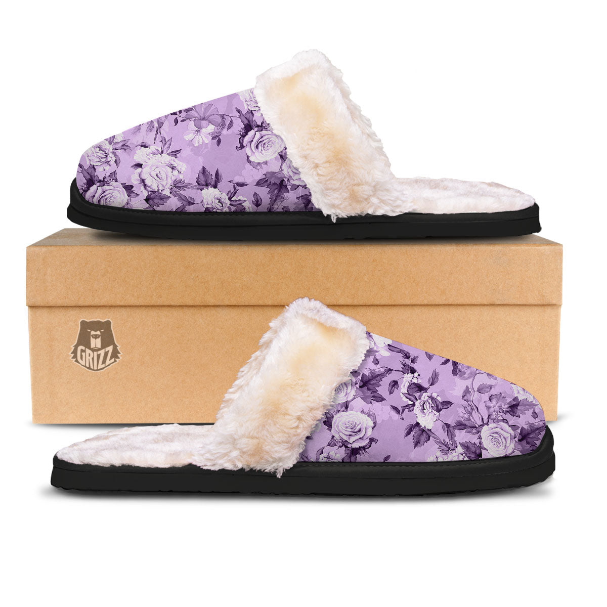 Rose Purple Print Pattern Slippers-grizzshop