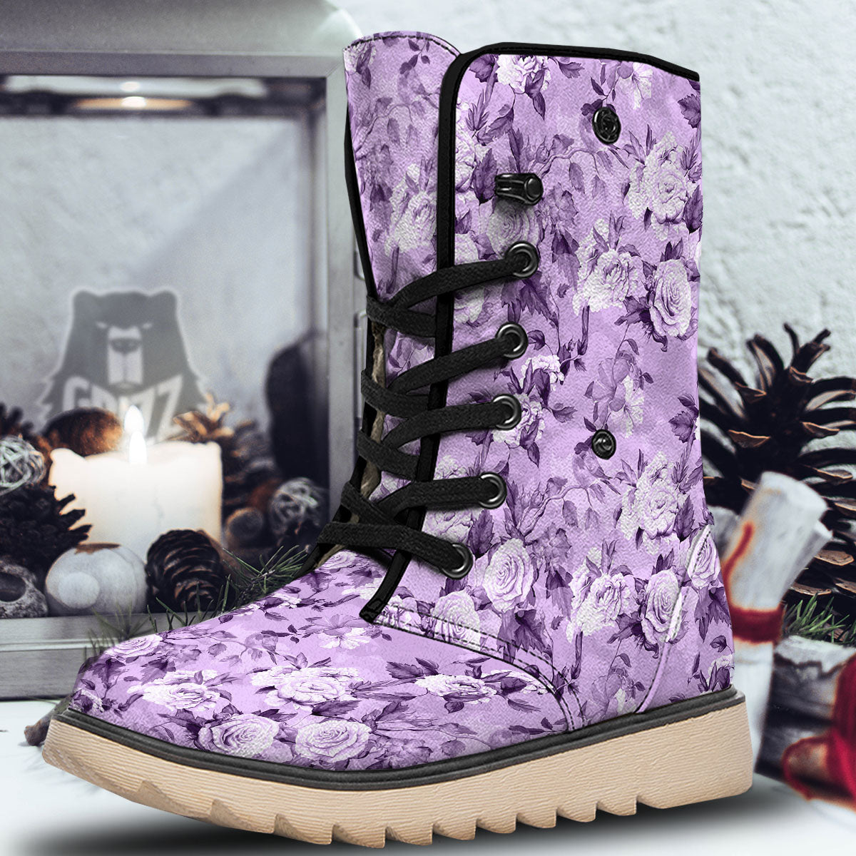 Rose Purple Print Pattern Snow Boots-grizzshop
