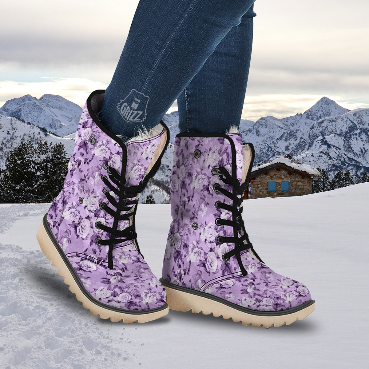 Rose Purple Print Pattern Snow Boots-grizzshop
