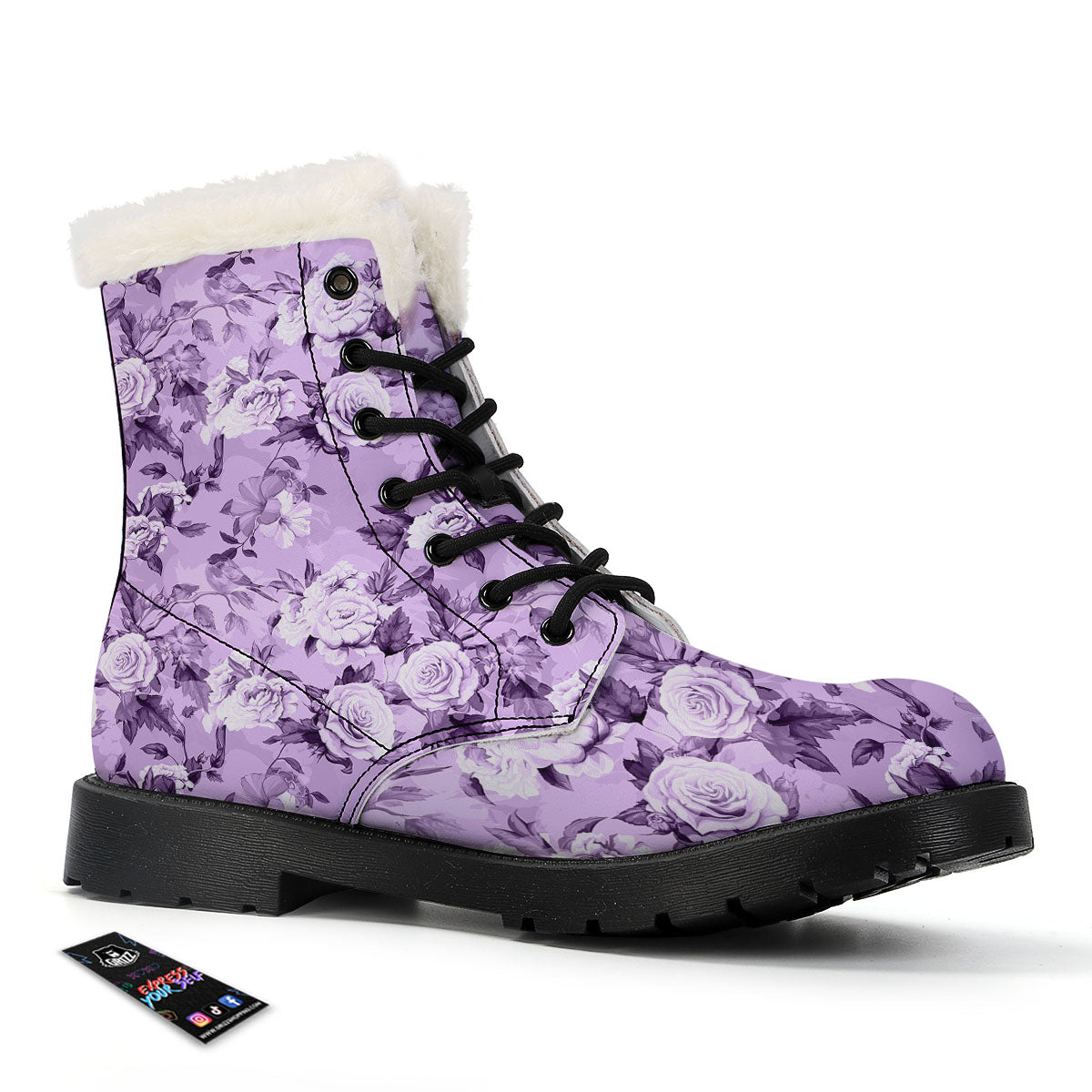 Rose Purple Print Pattern Winter Boots-grizzshop