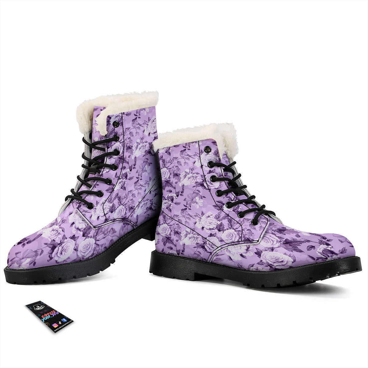 Rose Purple Print Pattern Winter Boots-grizzshop