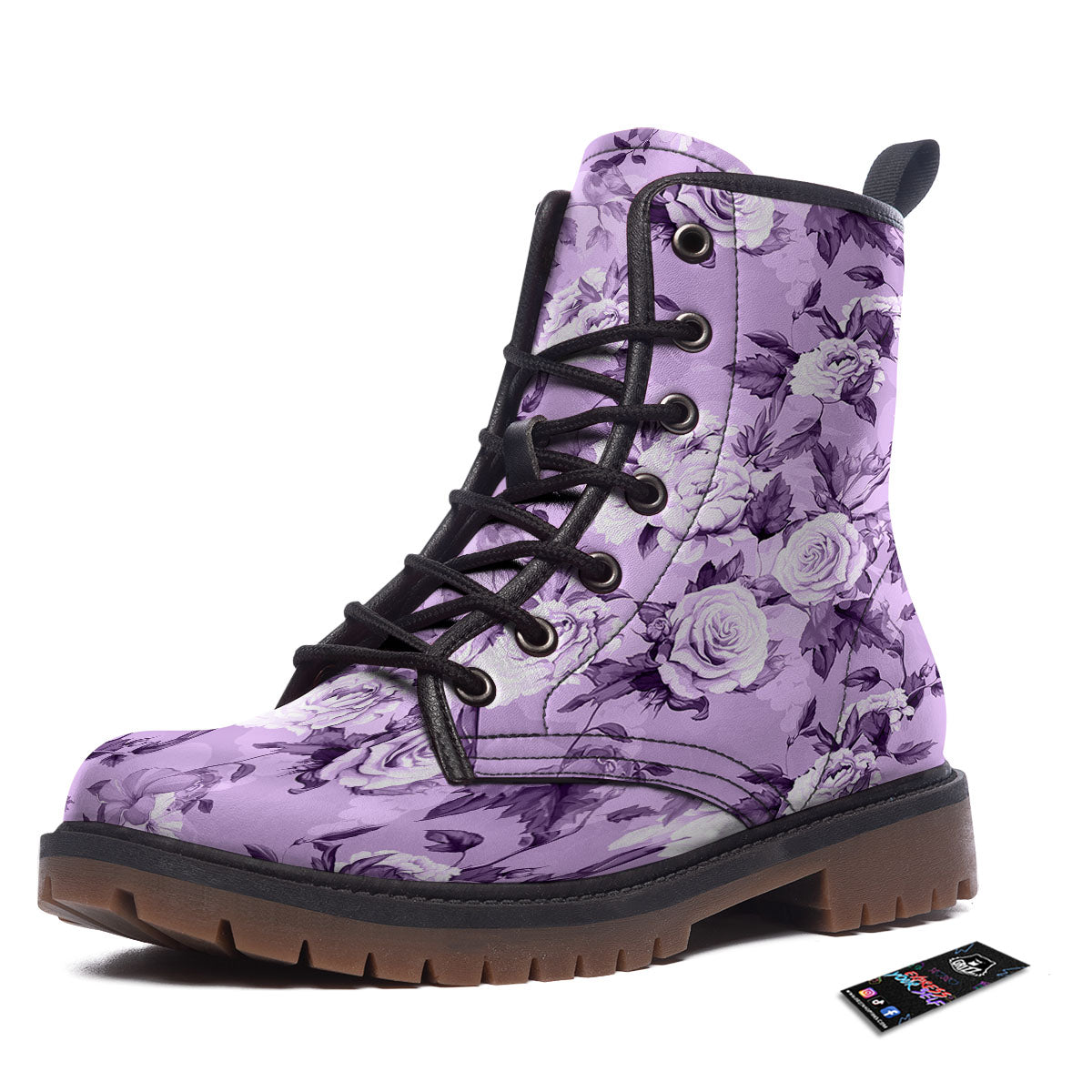 Rose Purple Print Pattern Work Boots-grizzshop