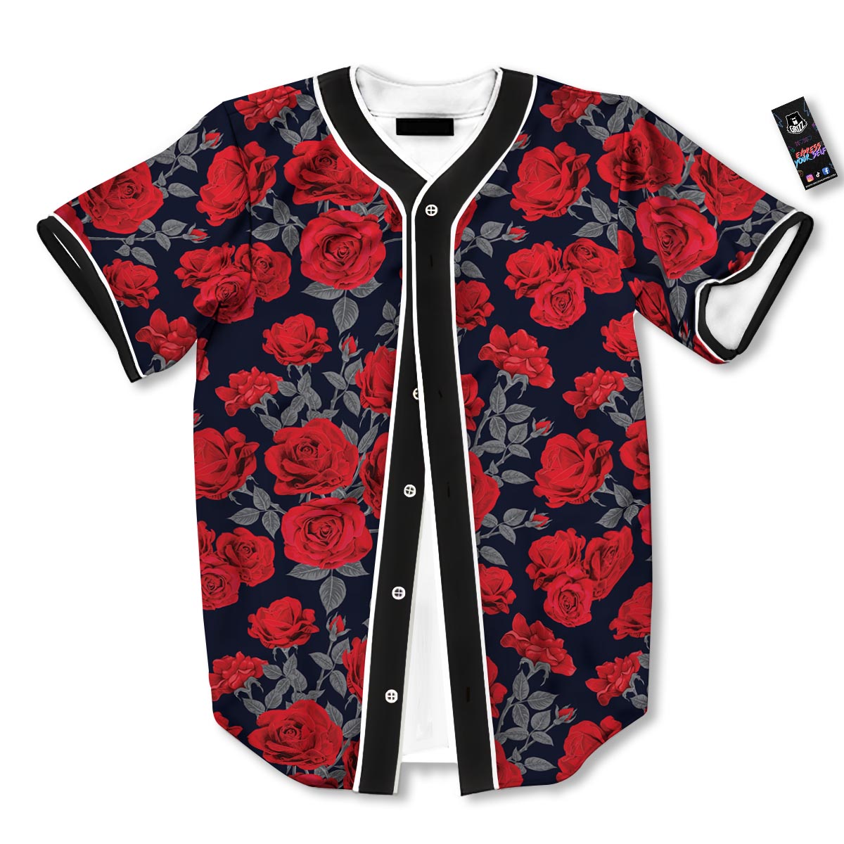 Rose Red Print Pattern Baseball Jersey-grizzshop