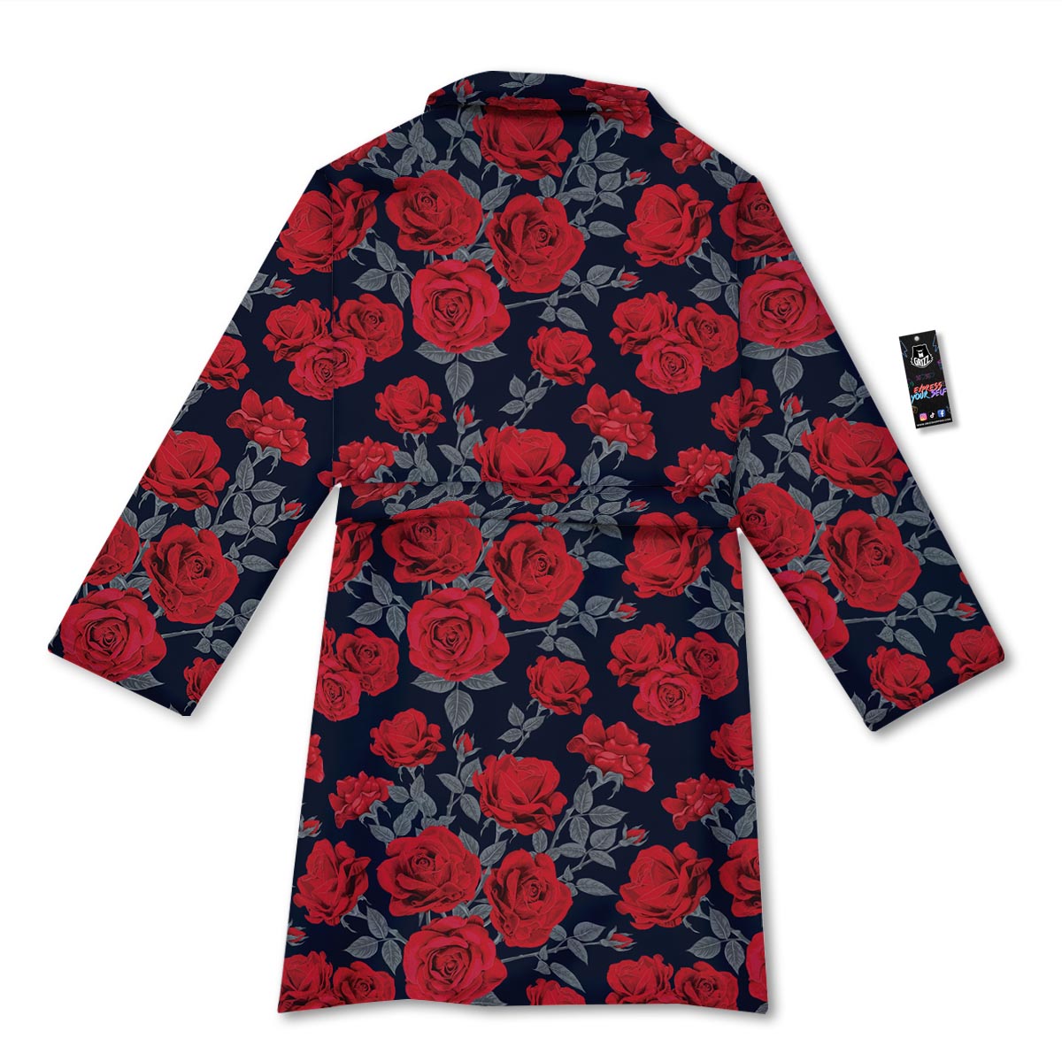 Rose Red Print Pattern Bathrobe-grizzshop