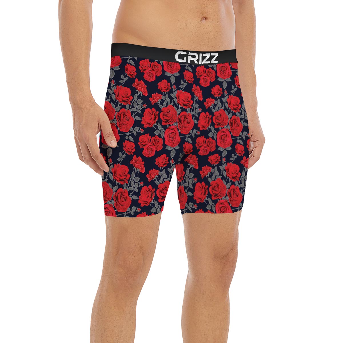 Rose Red Print Pattern Boxer Briefs-grizzshop