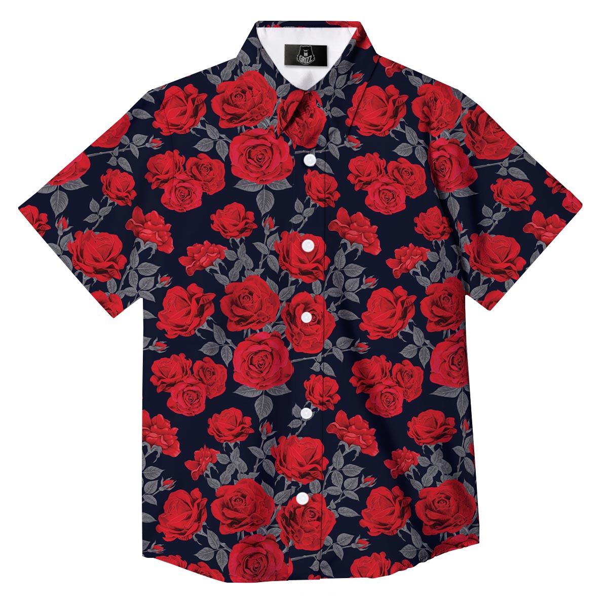 Rose Red Print Pattern Button Up Shirt-grizzshop