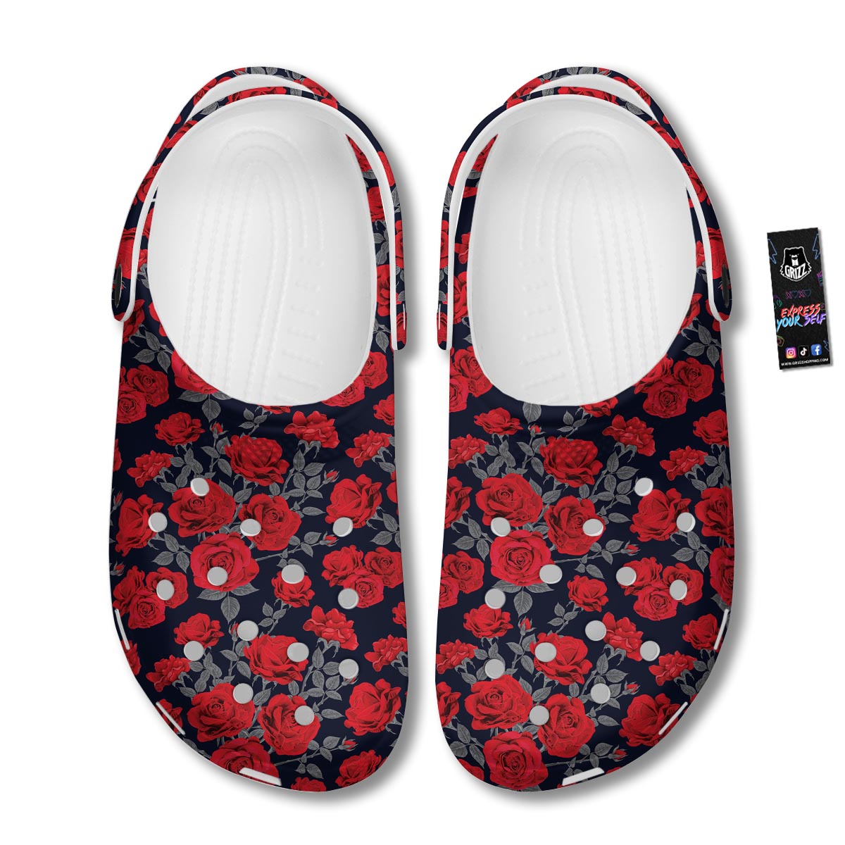 Rose Red Print Pattern Clog-grizzshop