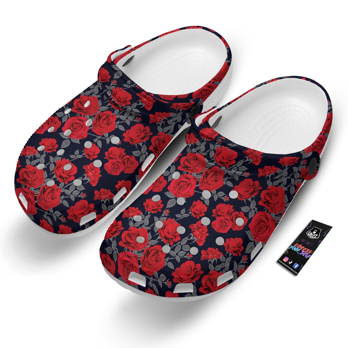 Rose Red Print Pattern Clog-grizzshop