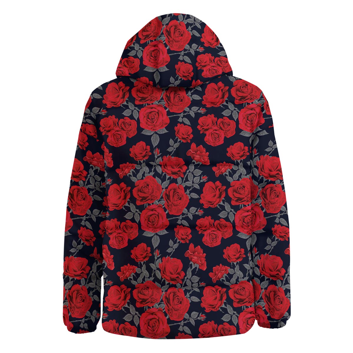 Rose Red Print Pattern Down Jacket-grizzshop