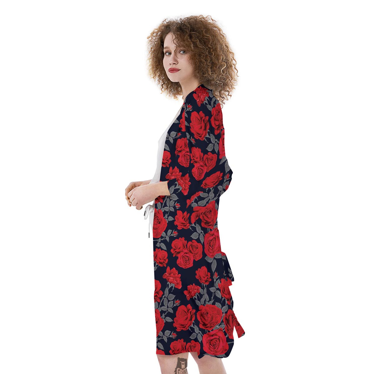 Rose Red Print Pattern Kimono-grizzshop