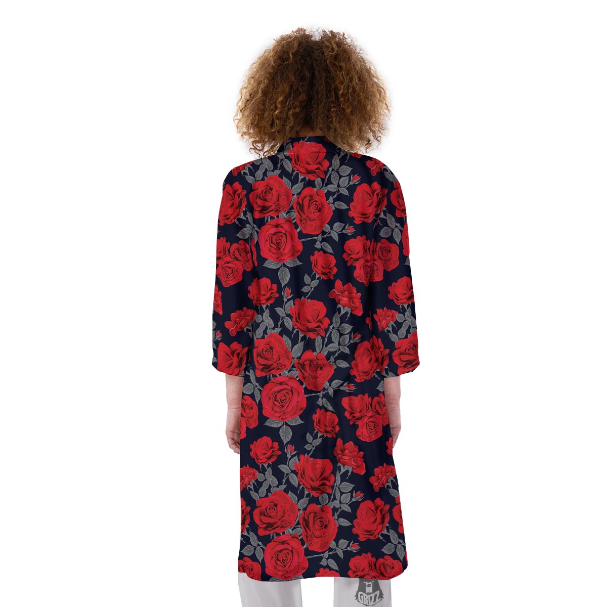 Rose Red Print Pattern Kimono-grizzshop