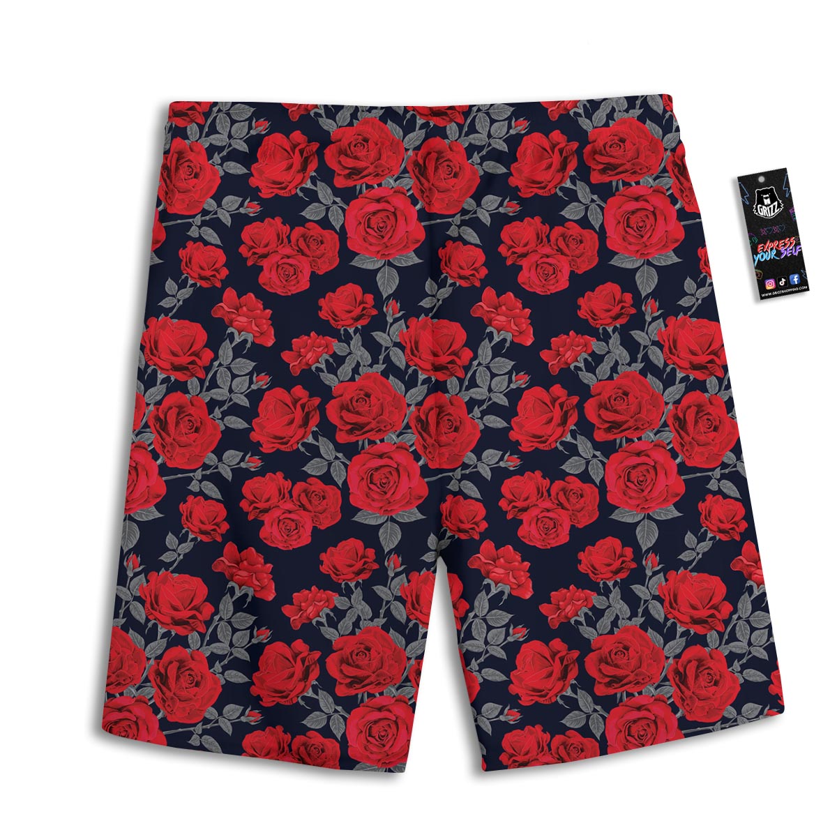 Rose Red Print Pattern Men's Athletic Shorts
