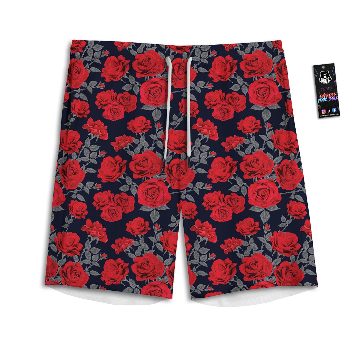 Rose Red Print Pattern Men's Athletic Shorts