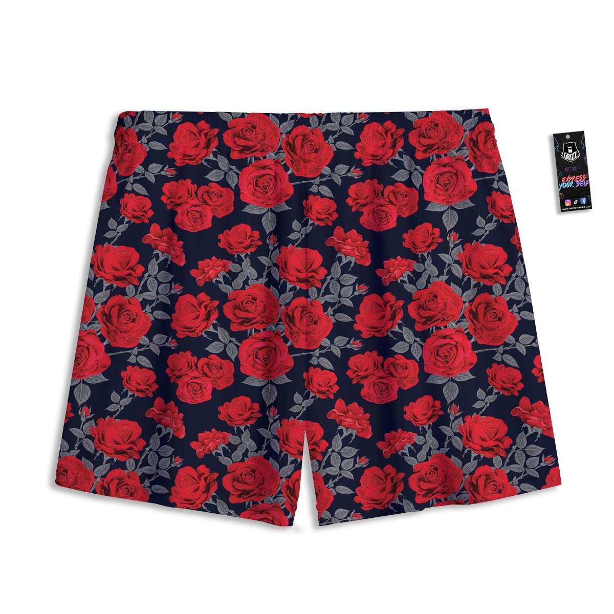 Rose Red Print Pattern Mesh Shorts