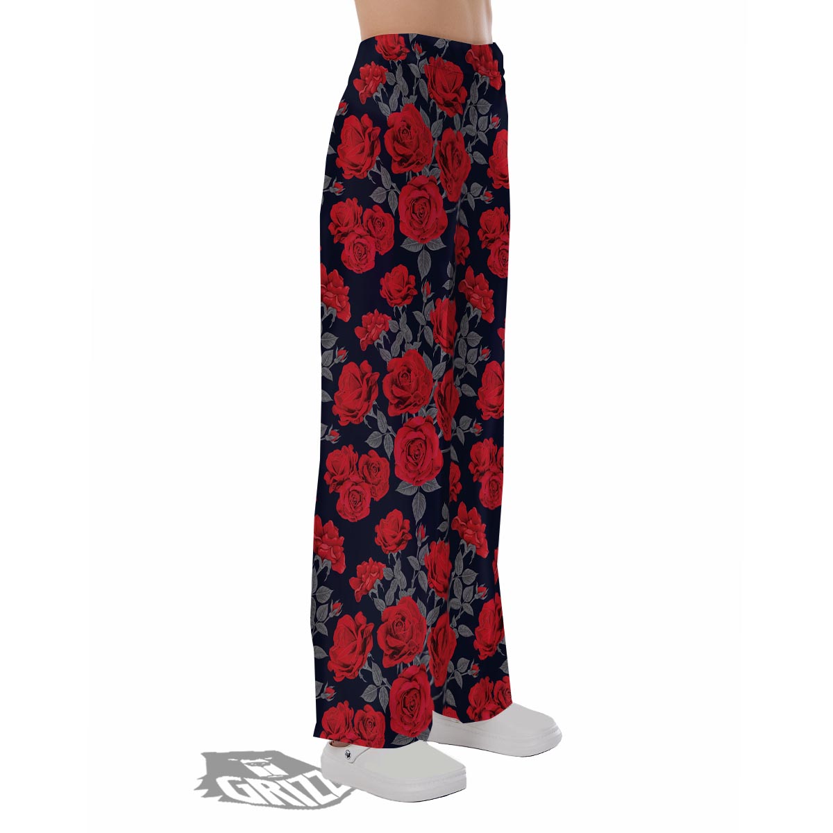 Rose Red Print Pattern Pajama Pants-grizzshop