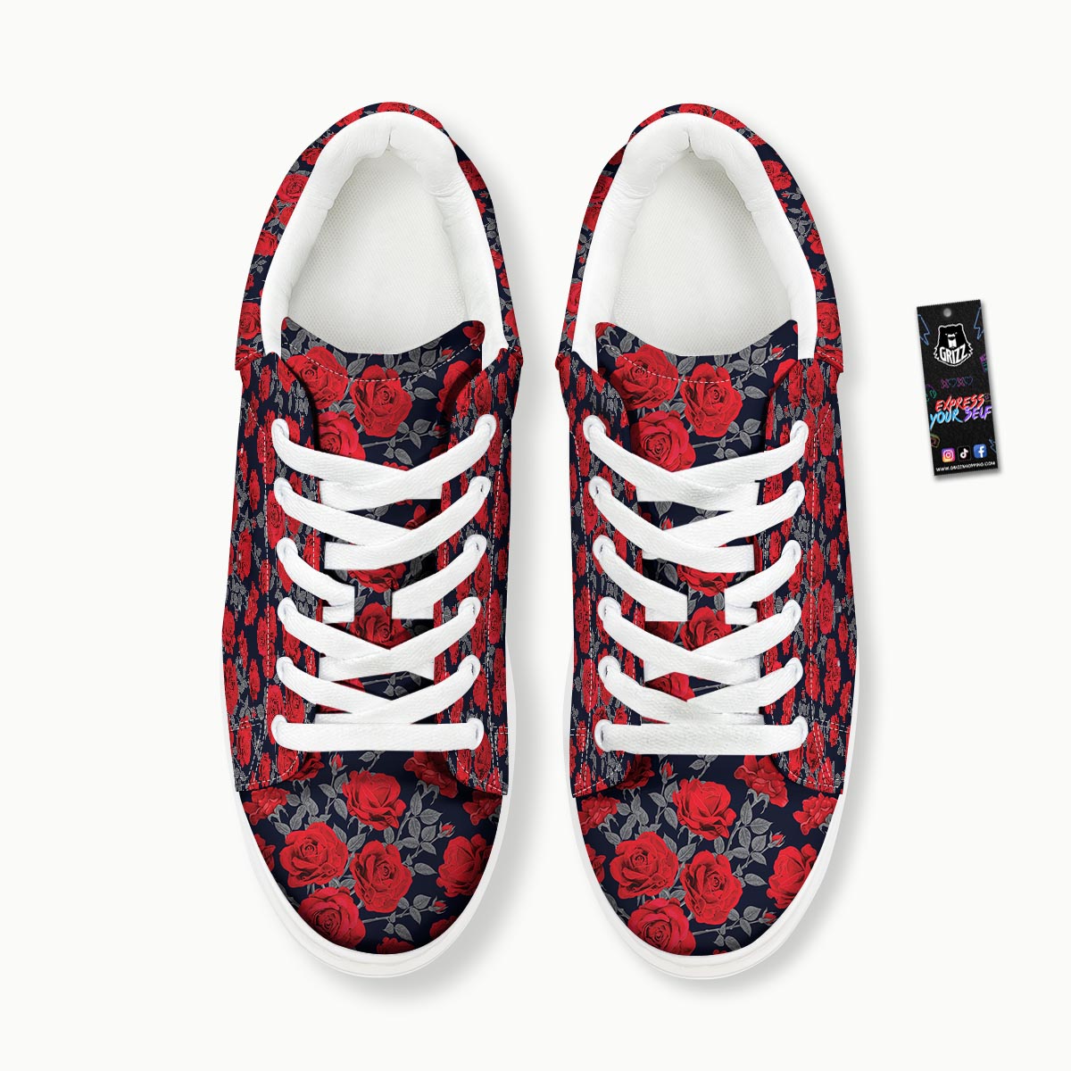 Rose Red Print Pattern Platform Shoes-grizzshop