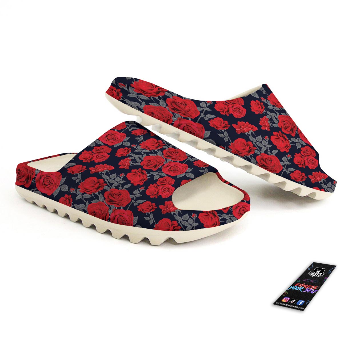 Rose Red Print Pattern Sandals-grizzshop