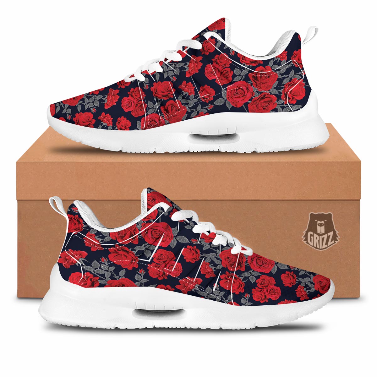 Rose Red Print Pattern Tennis Shoes-grizzshop