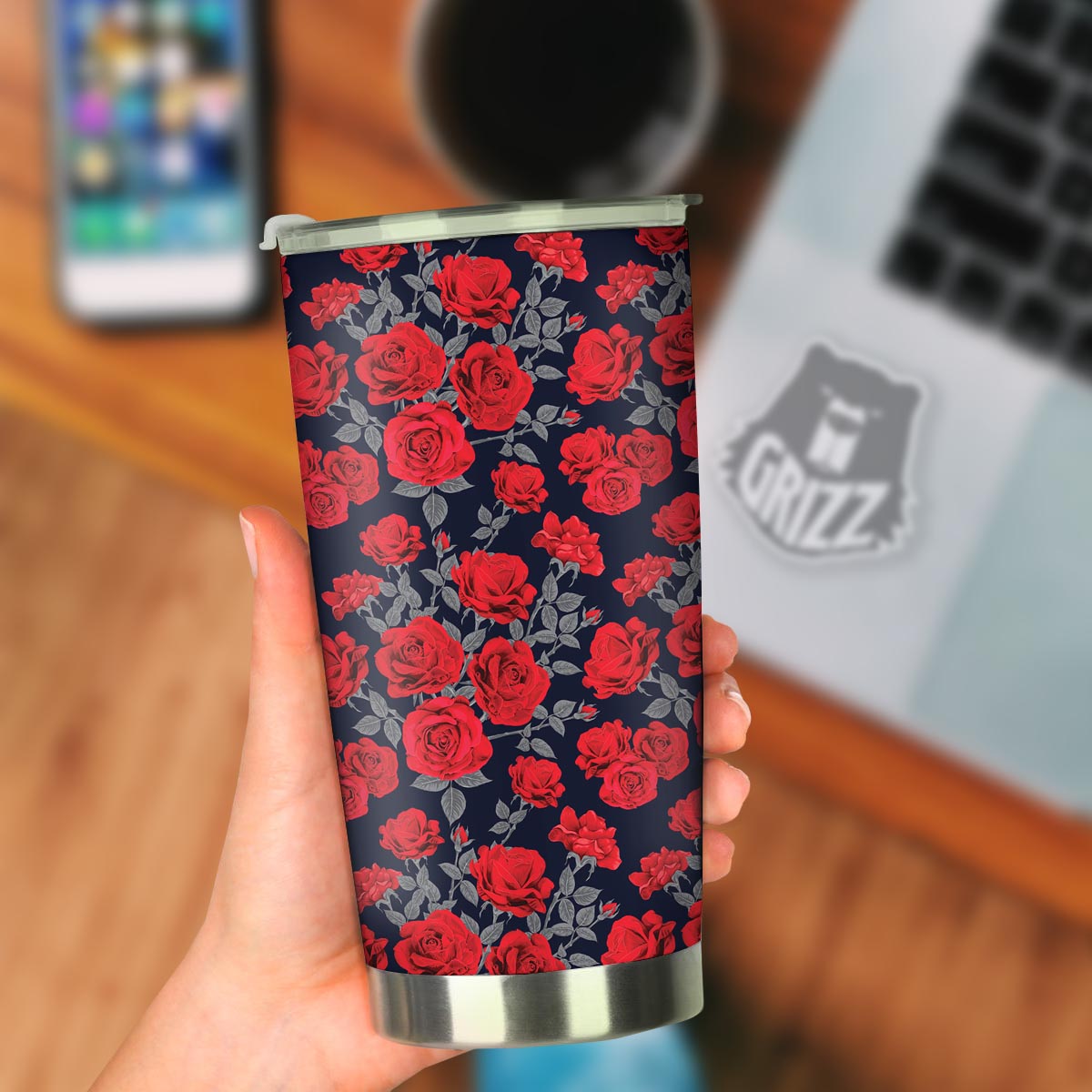 Rose Red Print Pattern Tumbler-grizzshop
