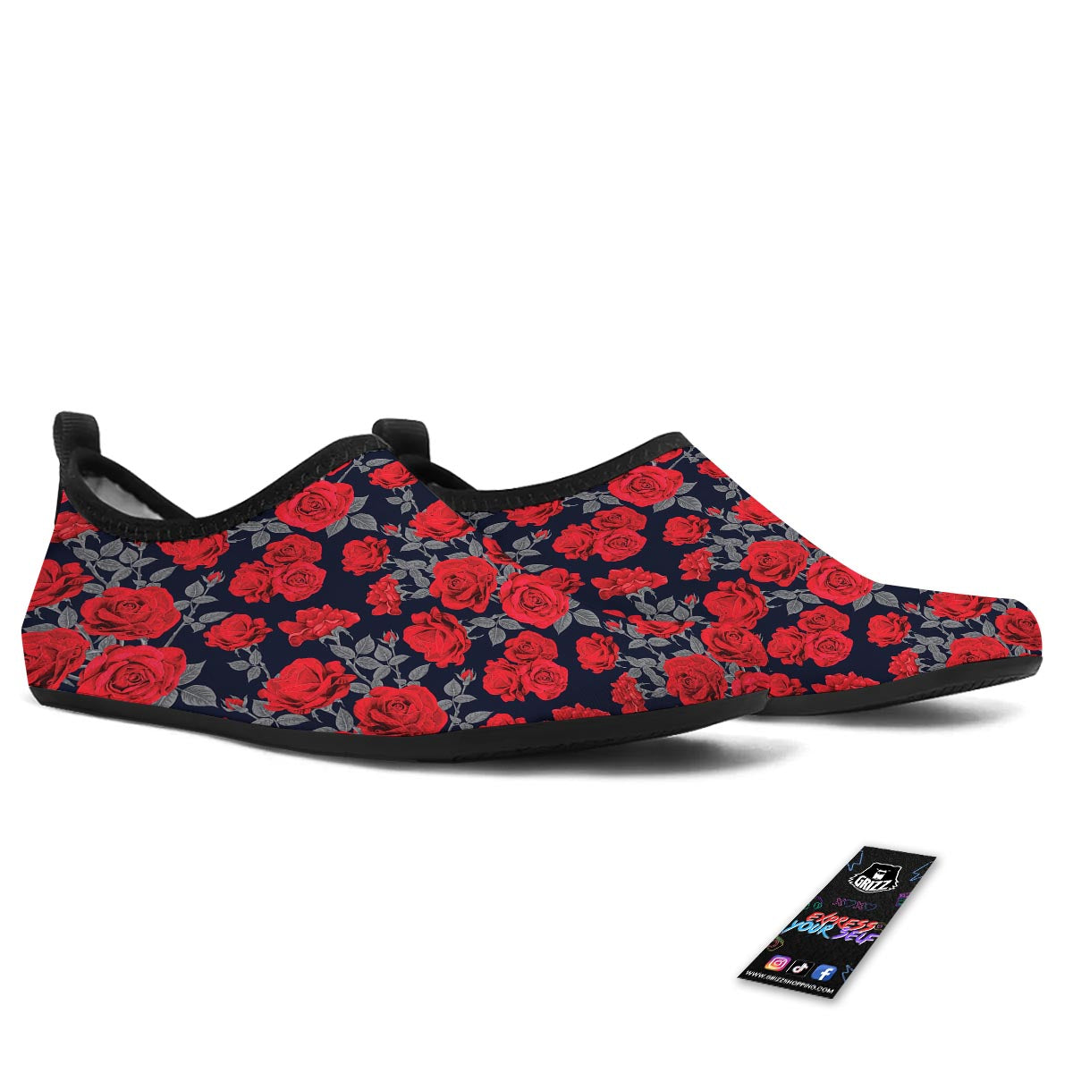 Rose Red Print Pattern Water Shoes-grizzshop
