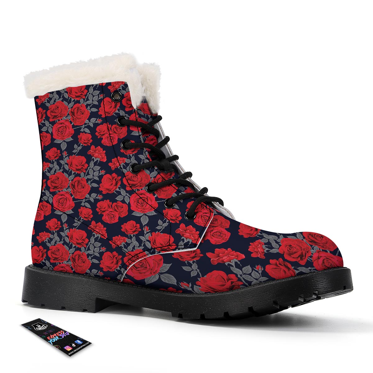 Rose Red Print Pattern Winter Boots-grizzshop