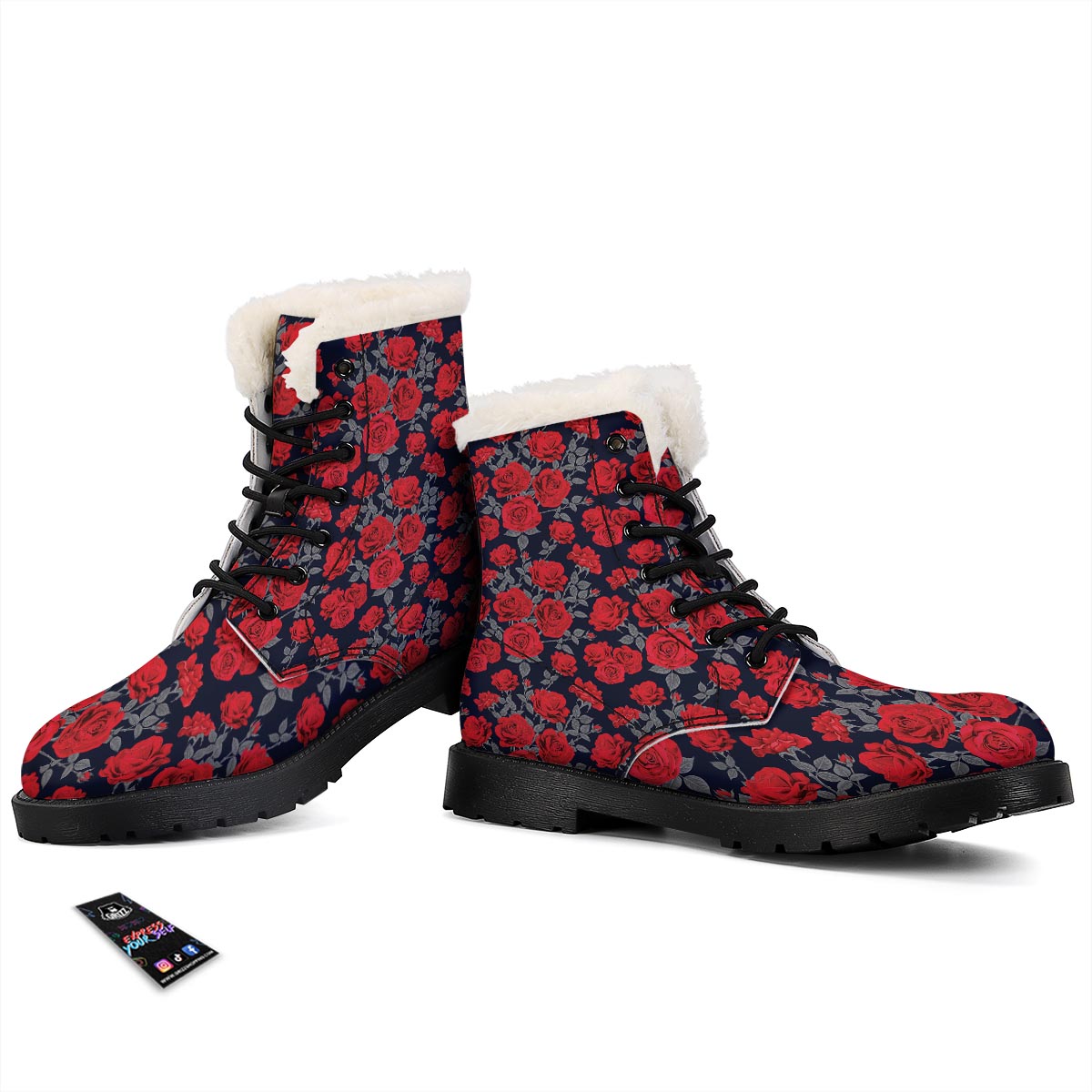 Rose Red Print Pattern Winter Boots-grizzshop