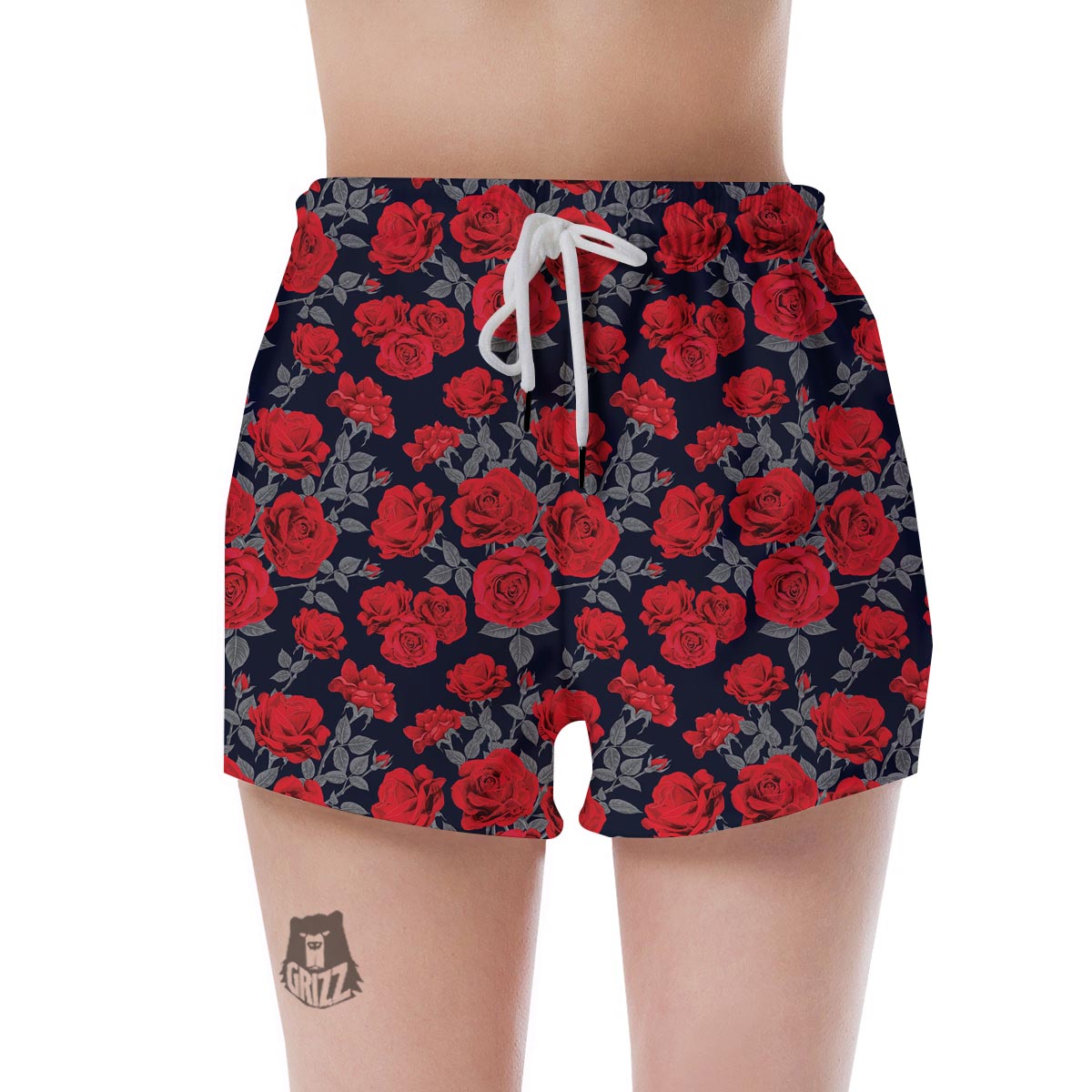 Rose Red Print Pattern Women's Shorts-grizzshop