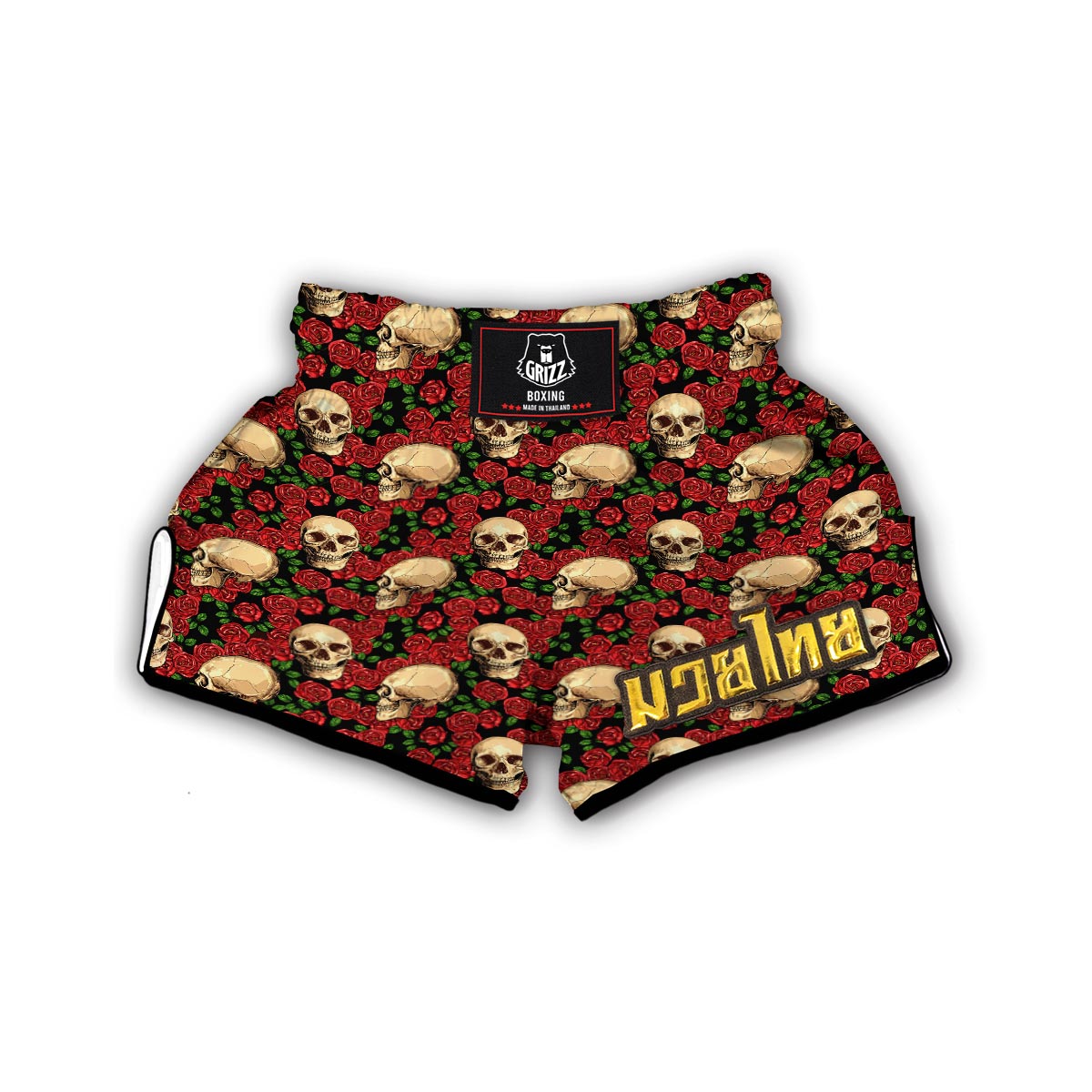 Rose Skull Print Muay Thai Boxing Shorts-grizzshop