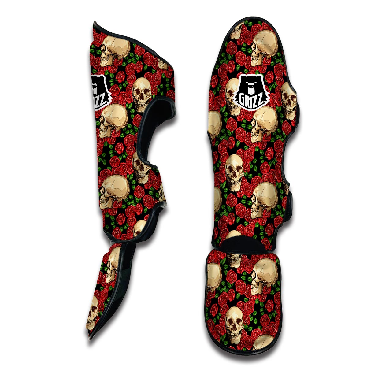 Rose Skull Print Muay Thai Shin Guards-grizzshop