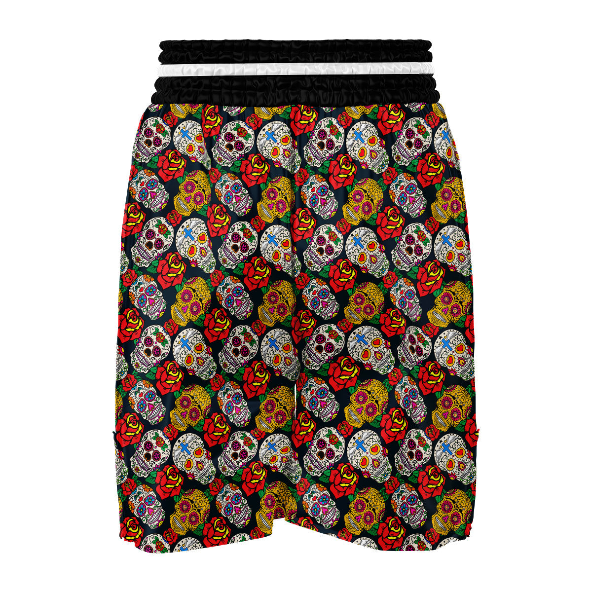 Rose Sugar Skull Skeleton Girly Floral Pattern Print Boxing Shorts-grizzshop