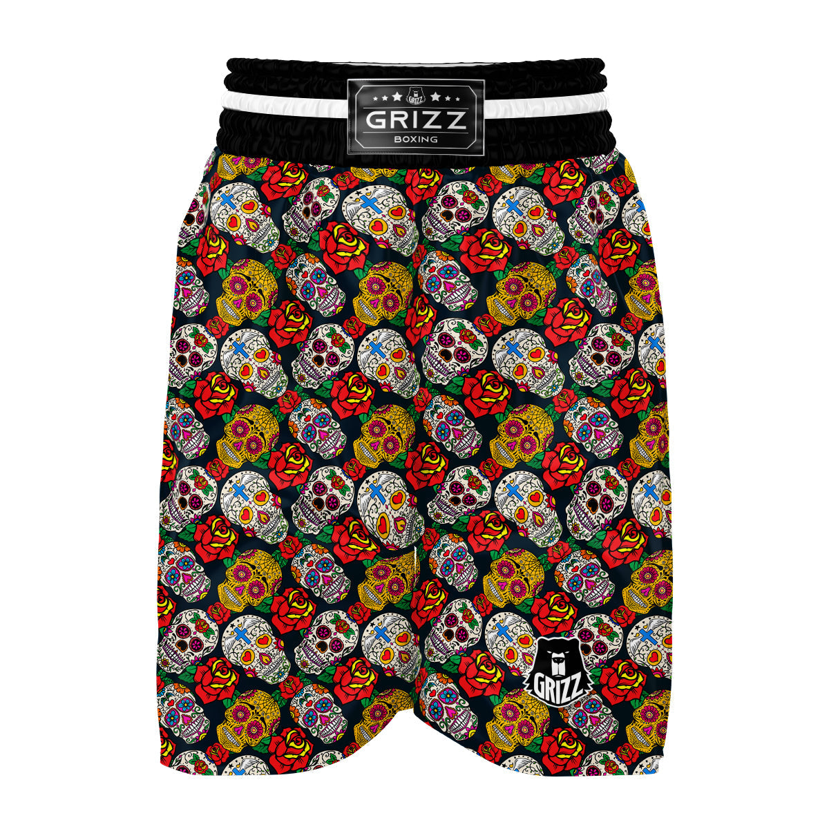 Rose Sugar Skull Skeleton Girly Floral Pattern Print Boxing Shorts-grizzshop