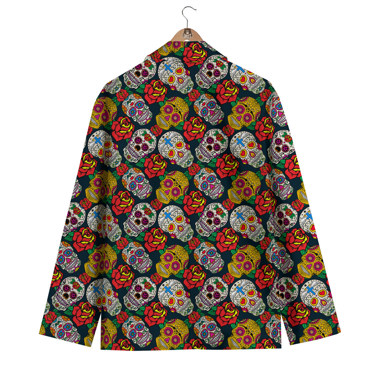 Rose Sugar Skull Skeleton Girly Floral Pattern Print Men's Blazer-grizzshop