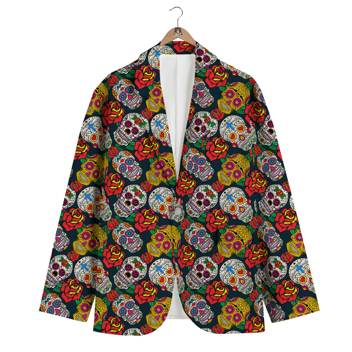 Rose Sugar Skull Skeleton Girly Floral Pattern Print Men's Blazer-grizzshop