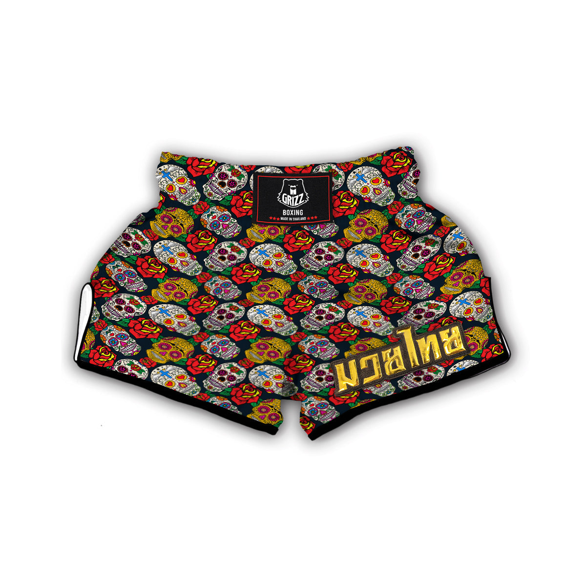 Rose Sugar Skull Skeleton Girly Floral Pattern Print Muay Thai Boxing Shorts-grizzshop