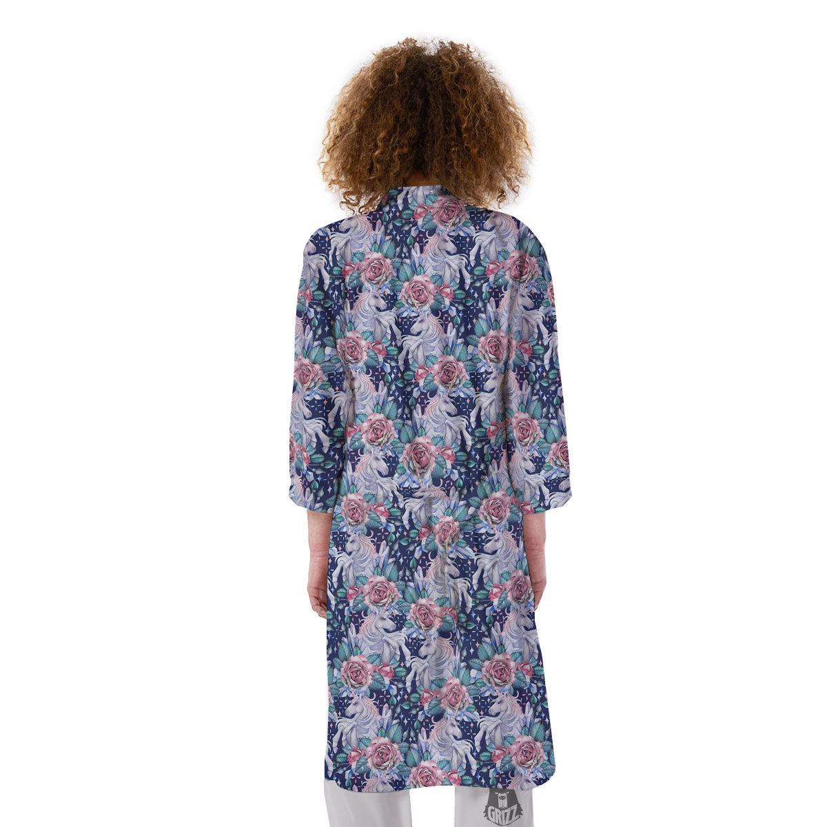 Rose Unicorn Blue Fairy Print Pattern Kimono-grizzshop