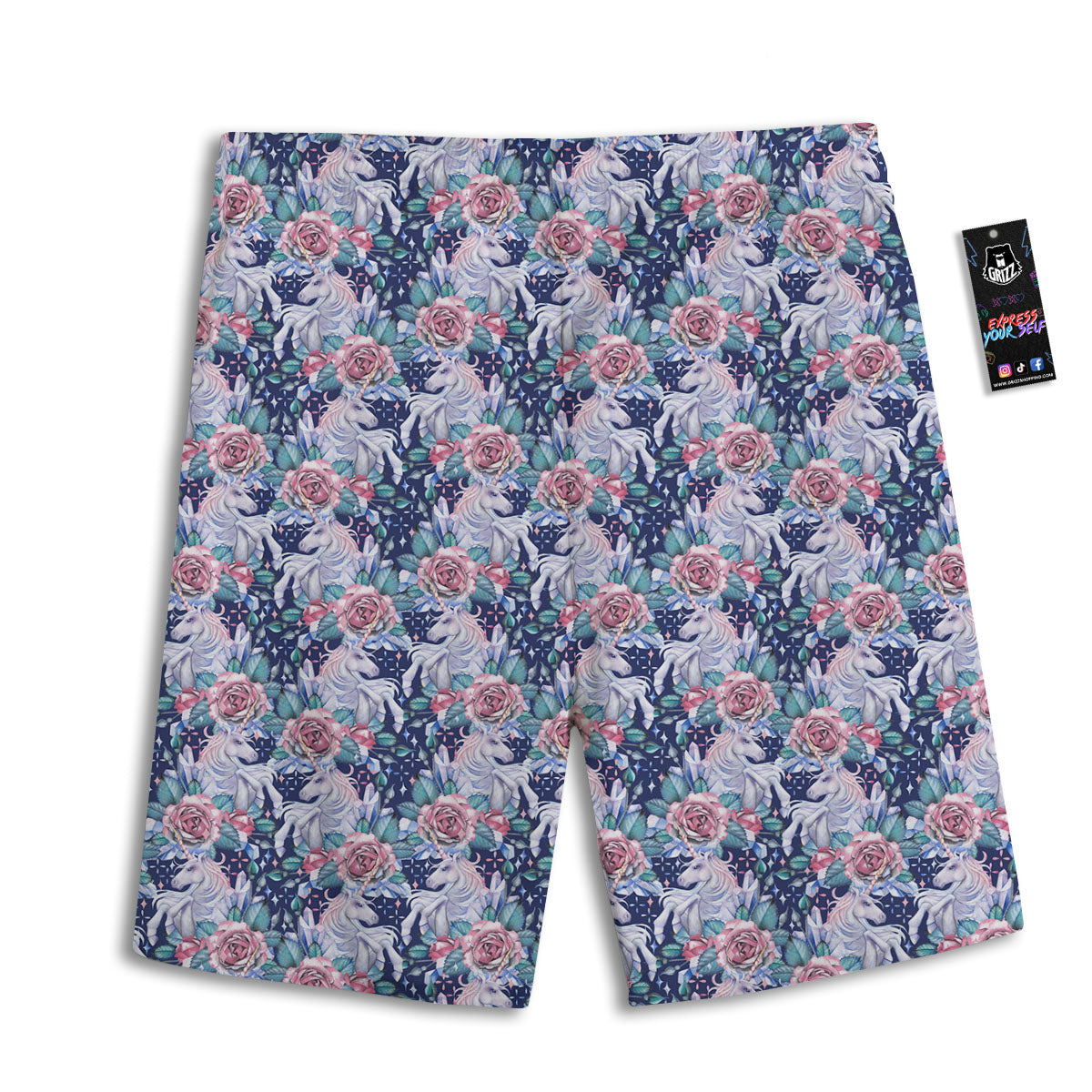 Rose Unicorn Blue Fairy Print Pattern Men's Athletic Shorts