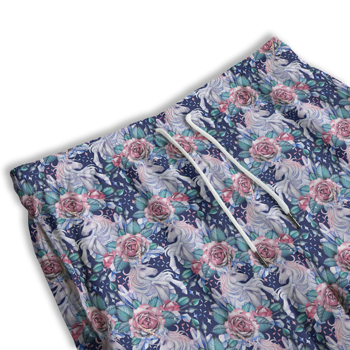 Rose Unicorn Blue Fairy Print Pattern Men's Athletic Shorts