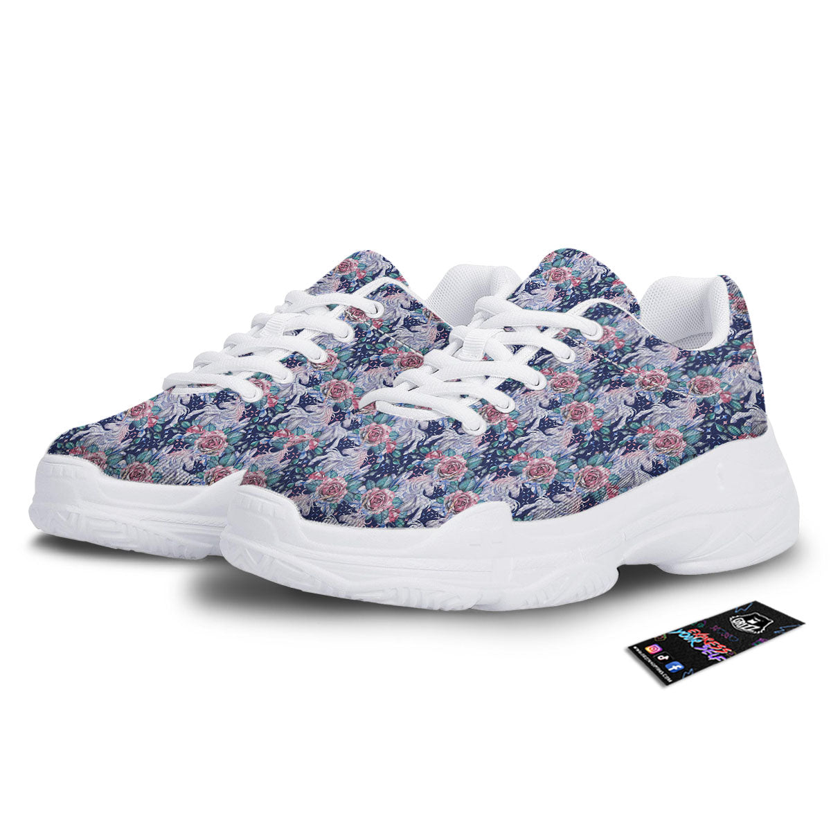 Rose Unicorn Blue Fairy Print Pattern White Chunky Shoes-grizzshop
